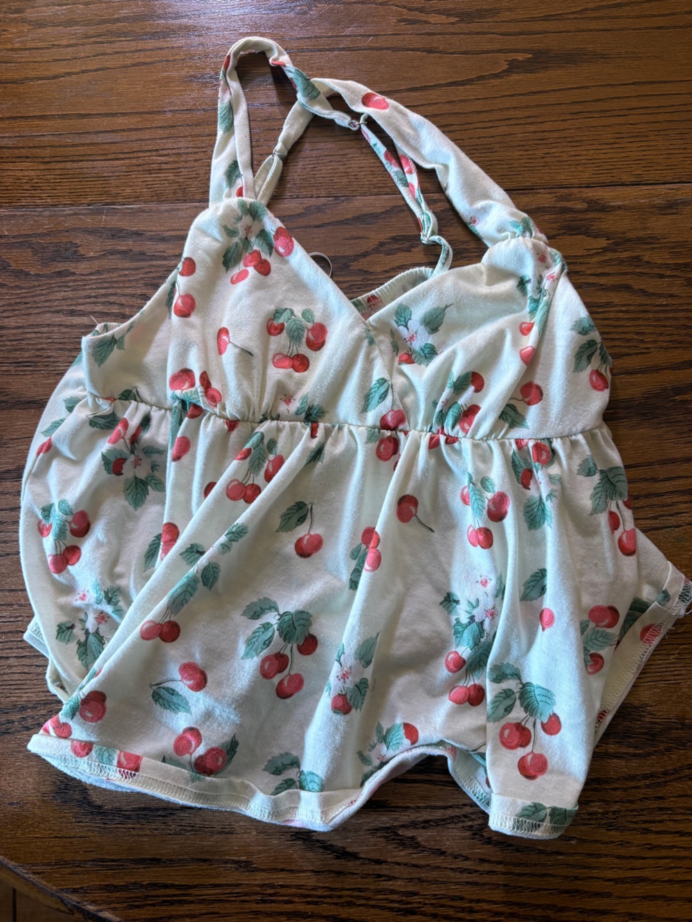 Cider Cream Cherry Print Babydoll Swim Top